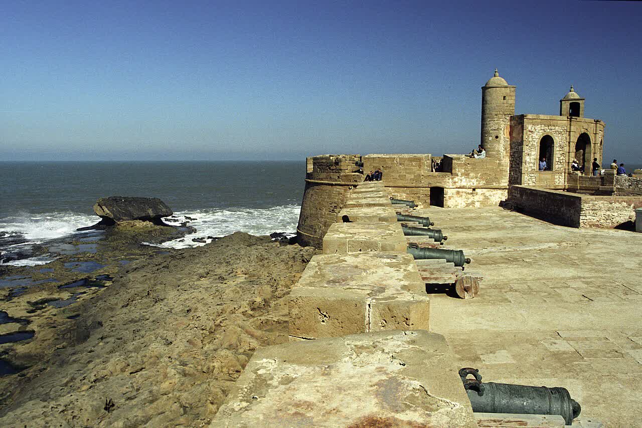 The Skala ramparts at Essaouira, with a row of old bronze cannons pointing out at the Atlantic