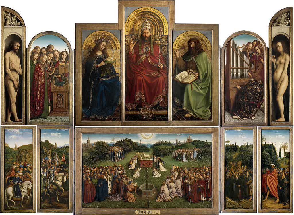The Ghent Altarpiece (Adoration of the Mystic Lamb) by Jan and Hubert van Eyck, 1432, shown fully open