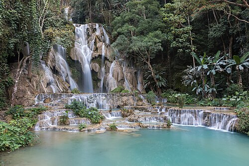 Kuang Si Falls and its turquoise limestone pools south of Luang Prabang
